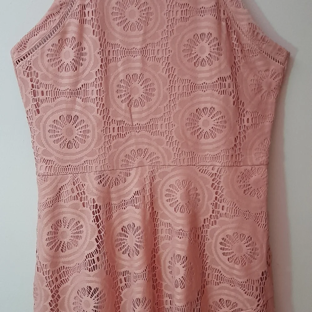 Speechless Women's Pink Lace Sleeveless Halter Mini Fit + Flare Cocktail Dress - Picture 3 of 9